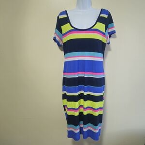 Full Cirle Trends Striped Short Sleeve Dress Bright Stretchy Summer Women 1X